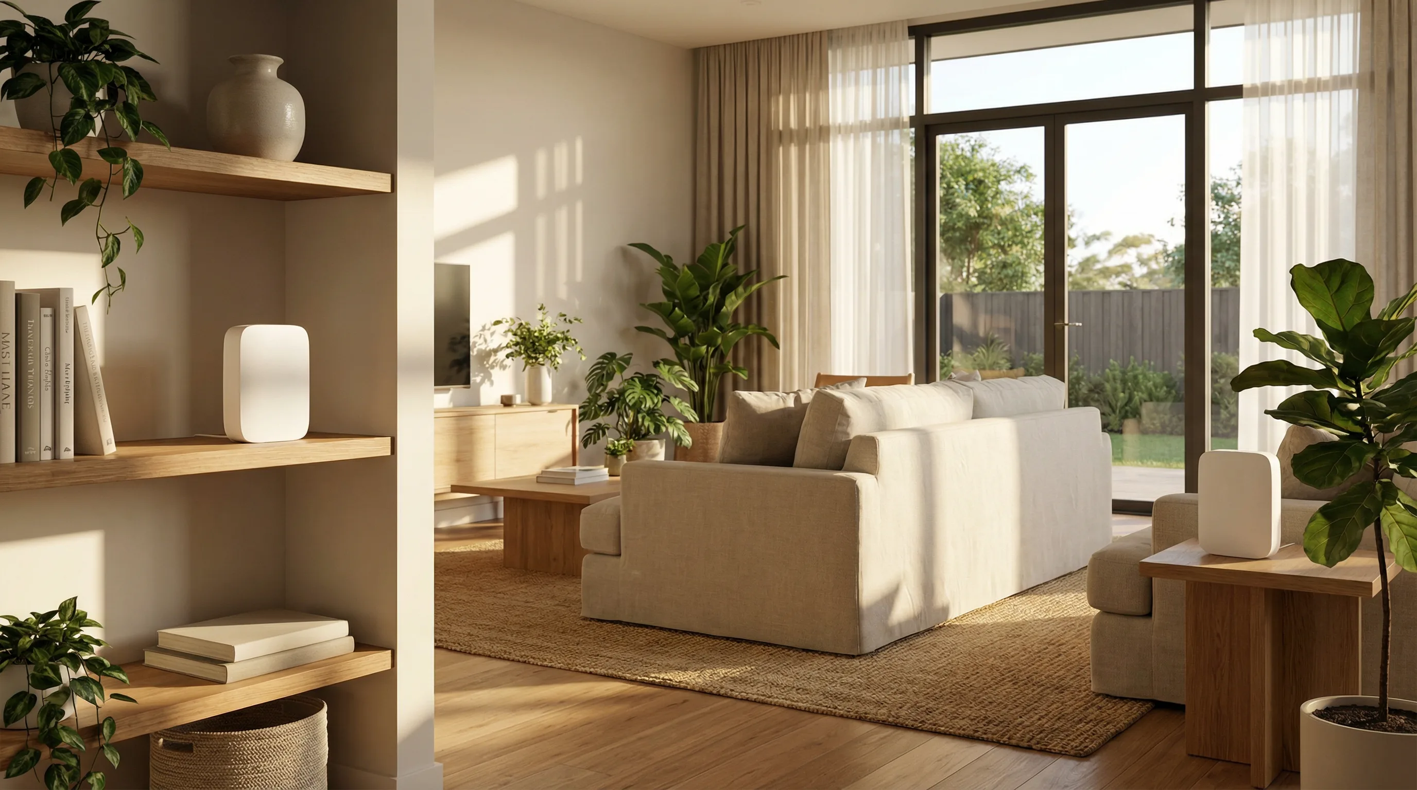 Mesh WiFi system nodes installed in a modern Gold Coast home