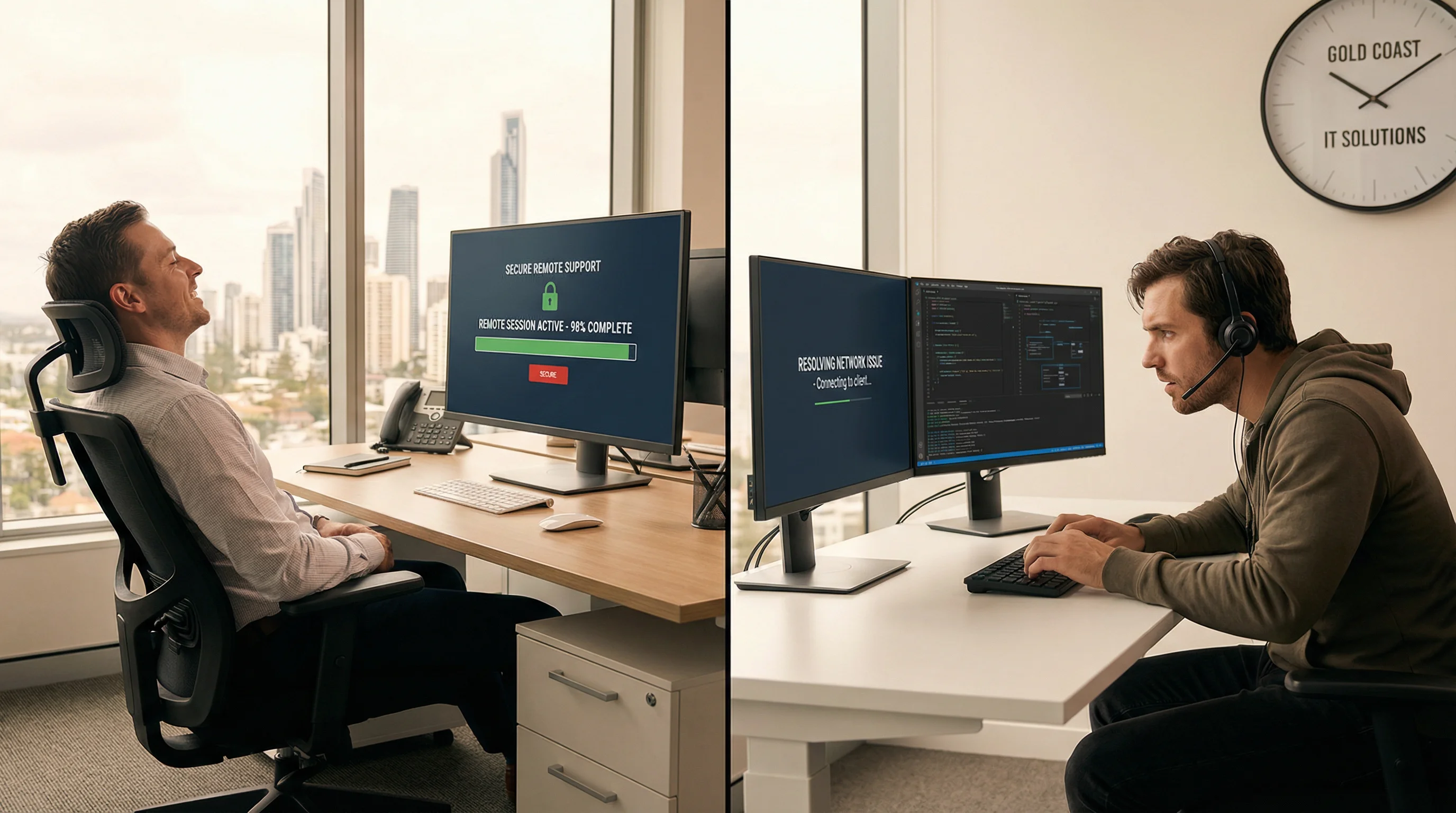 Remote IT support session active on a Gold Coast business computer — technician resolving issue from local office