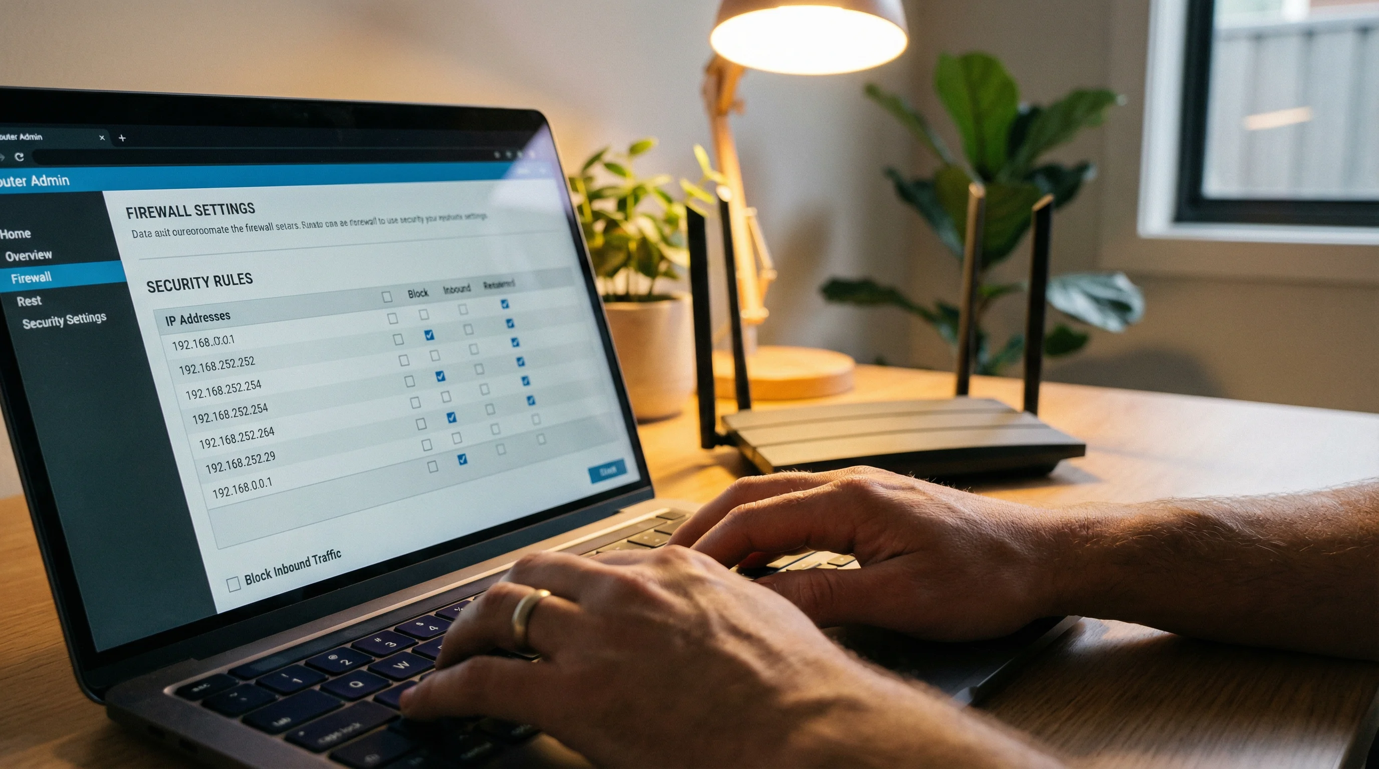 Firewall settings and security rules on a router admin panel — network security Gold Coast