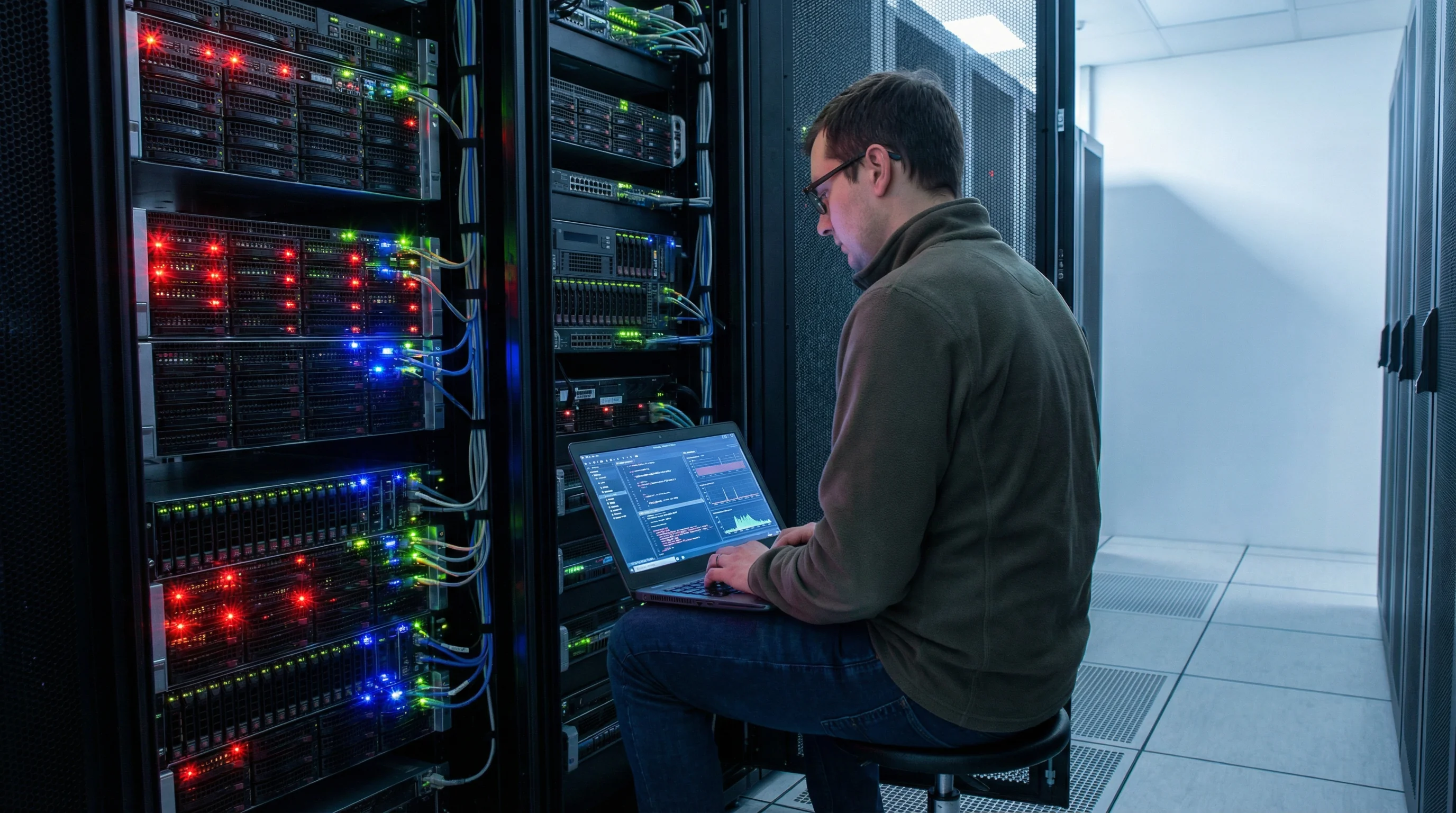 IT technician diagnosing server fault on-site at a Gold Coast business