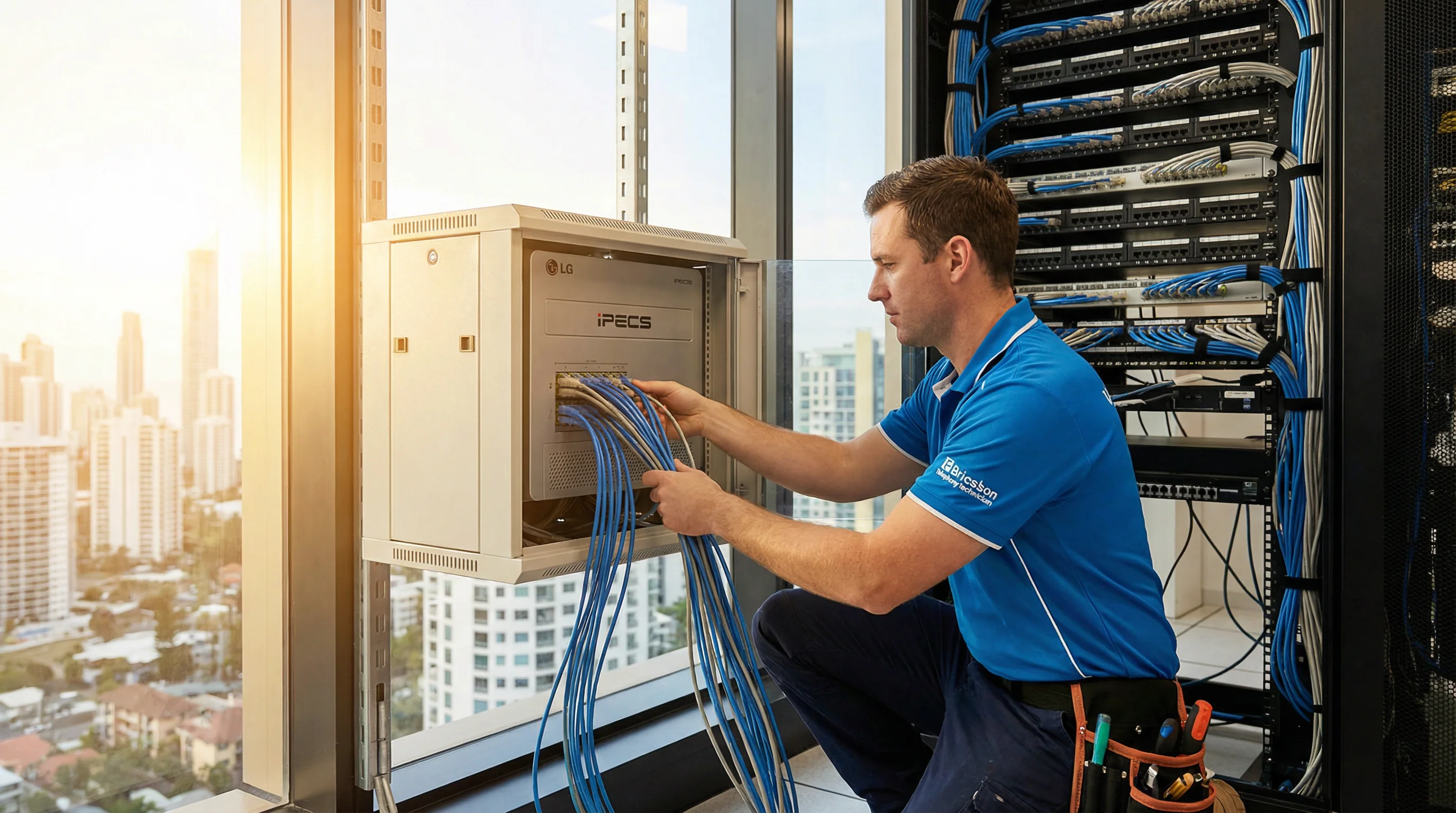 Business phone system PBX installation Gold Coast — Bcom IT Solutions technician