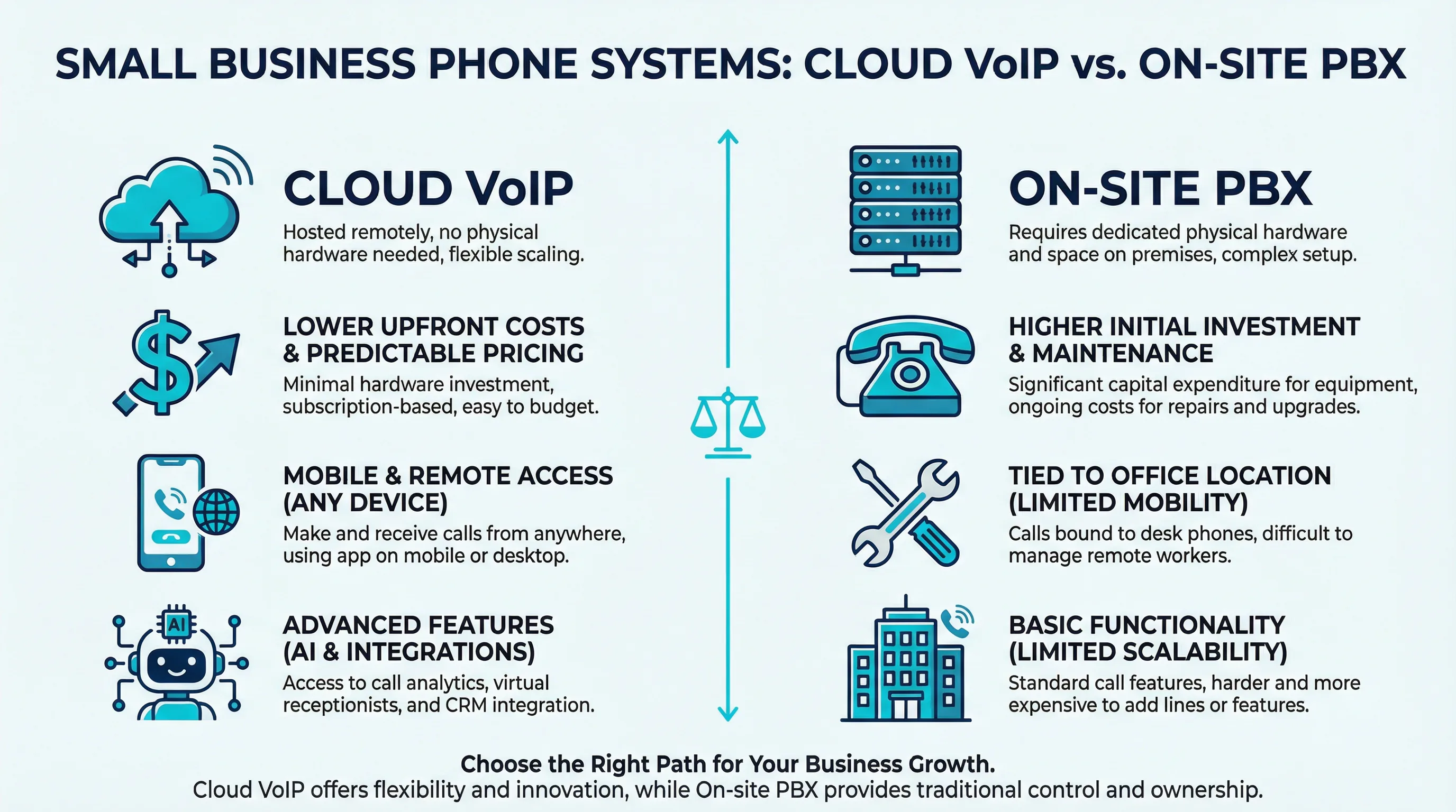 Cloud VoIP vs on-site PBX comparison infographic Gold Coast — Bcom IT Solutions